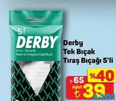 DERBY TEK BIÇAK TIRAŞ BIÇAĞI 5'Lİ fiyat ve kampanya bilgisi